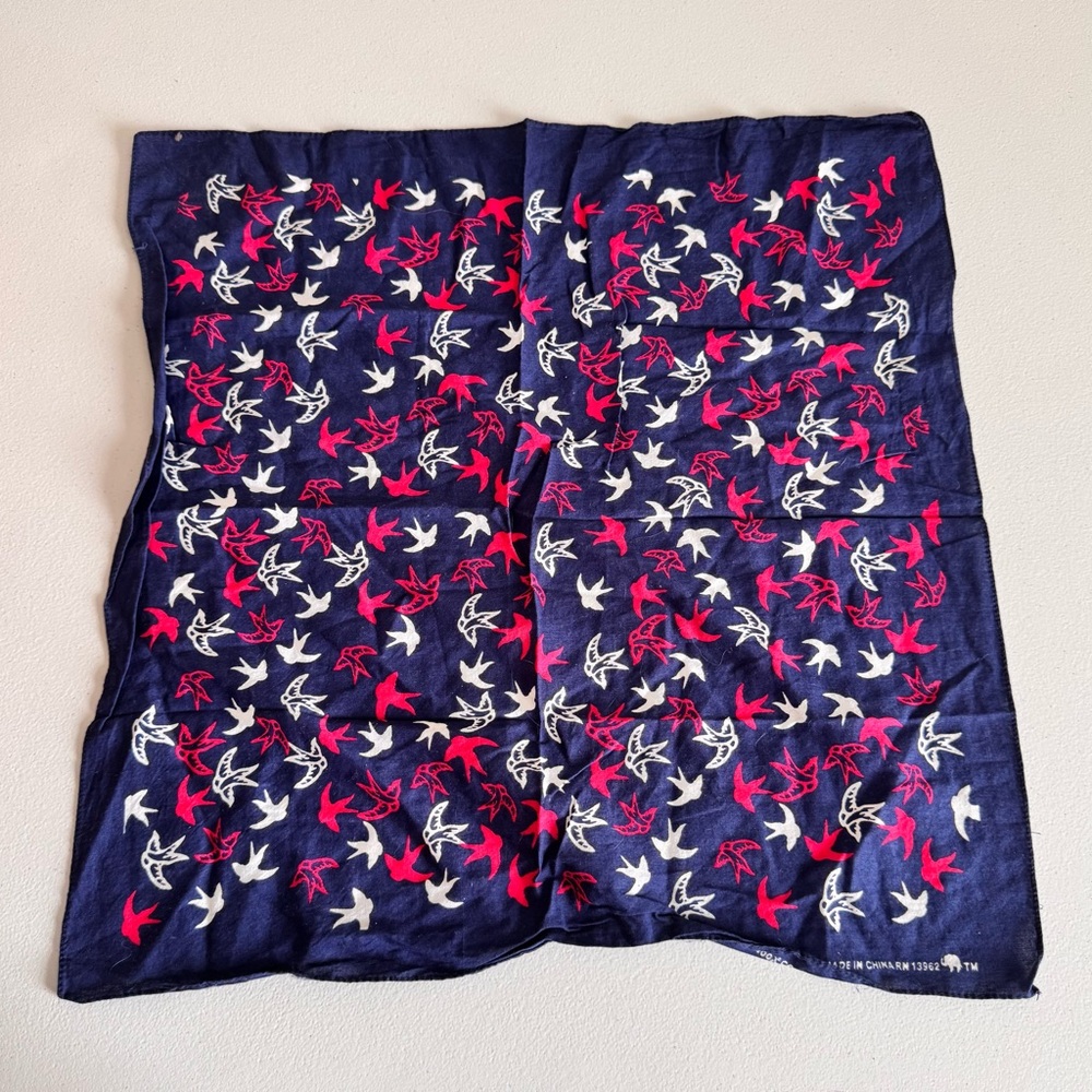 White and Red Bird Pattern Navy Blue Bandana